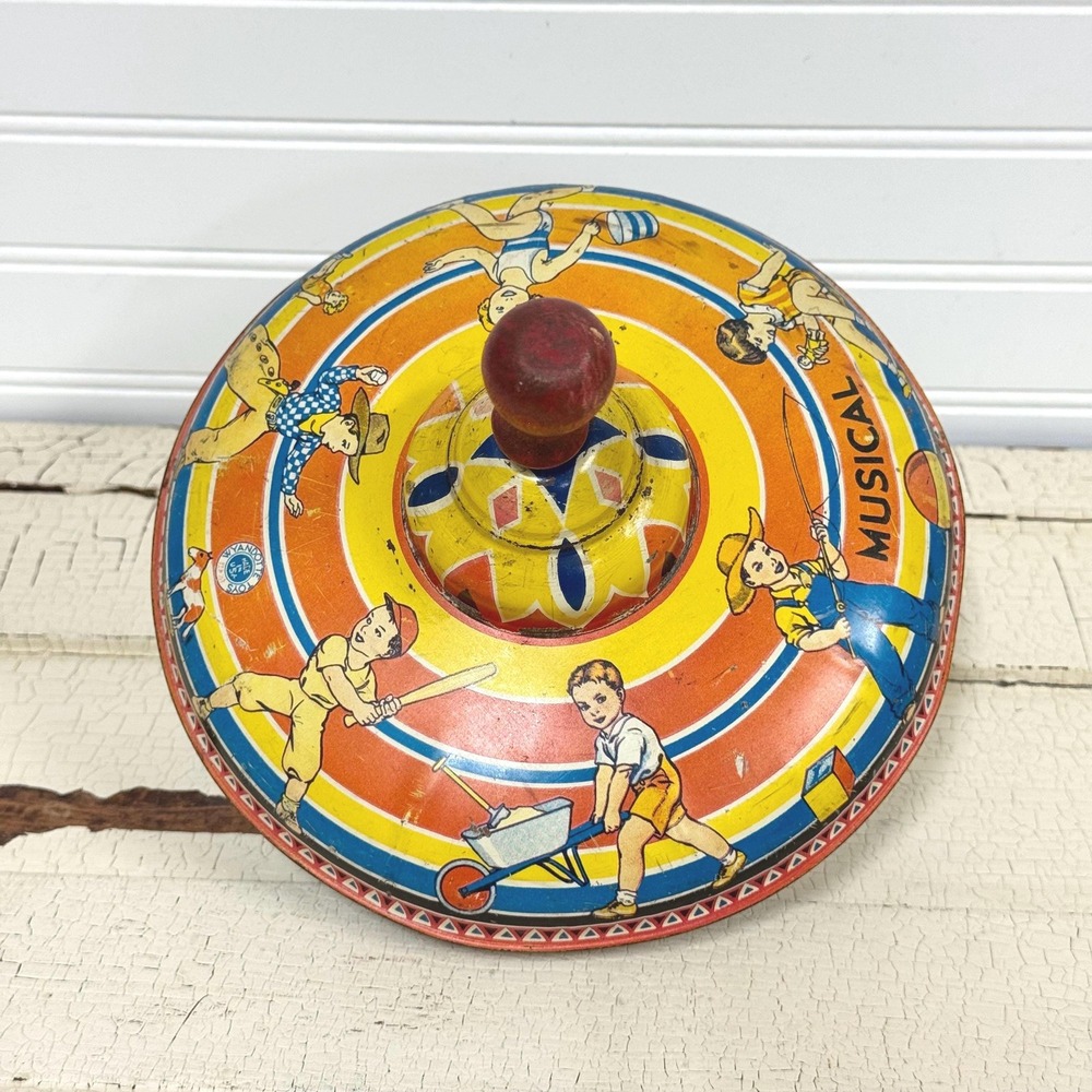 Vintage Metal Litho Toy Top: Colorful Graphics,‎ Nursery Decor (Non-Working)